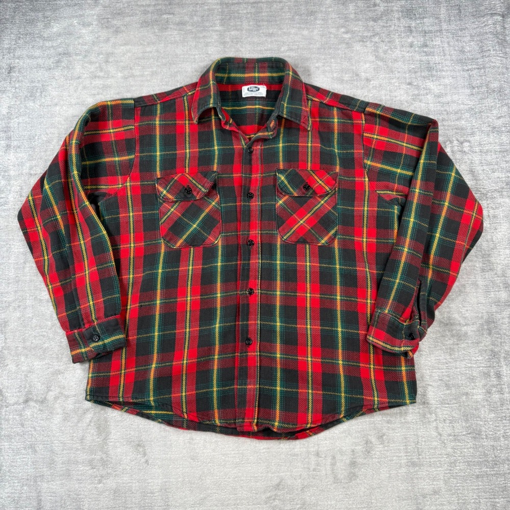 Mr. Leggs Shirt Mens Large Red Plaid Flannel Cotton Vintage 1970s Made in USA